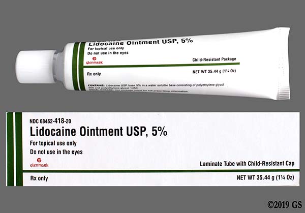 Lidocaine 5% Ointment Tube 1.25 oz. by Glenmark Pharmaceuticals  ID 68462-0418-20